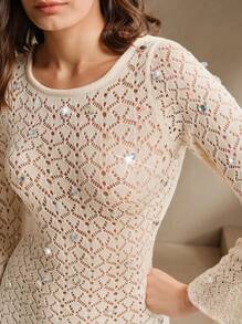 Anewsta Vestido ajustado de sirena con manga trompeta, perlas y desgaste, con cubierta transparente, adecuado para festivales, salidas, vacaciones, playa, verano y vacaciones casuales