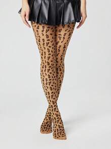 ROMWE Goth 1 双豹纹紧身裤，时尚百搭，适合所有季节 - 咖啡棕 - 查看 6