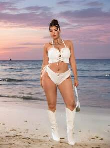 Breezaya Summer Sexy Tie-Up Solid Color Denim Crop Top