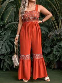 Breezaya Mono con estampado floral y volantes en los tirantes para mujeres de talla grande, ideal para vacaciones