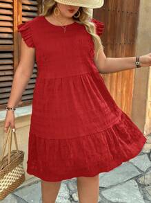 SHEIN VCAY Plus Size Sleeveless Solid Color Round Neck Casual Summer Dress - Red - View 4