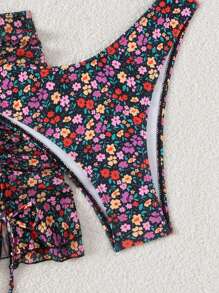Swim Mod 3pcs Women Summer Vacation Beach Ditsy Floral Bikini Set - Multicolor - View 4