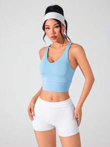 Easithlete Simple Stylish Criss-Cross Back Sports Bra, Suitable For Summer - Blue - View 4