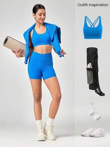 GLOWMODE Celana Pendek Biker FeatherFit™ Crossover Cutie 4,3 inci, Olahraga Ringan untuk Bersepeda, Lari, dan Latihan di Gym. - Blue Power - View 8
