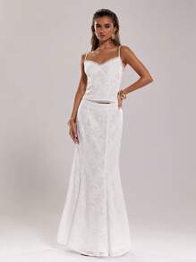 SHEIN BAE Women's Elegant White Woven Fabric Camisole With Delicate Lace Trim And Spaghetti Straps - White - View 5