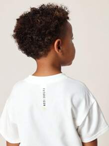 SUMWON 休闲儿童基本款 T 恤基本款夏季圆领运动棉混纺透气休闲上衣学校日常穿着休闲舒适 - 白色 - 查看 6