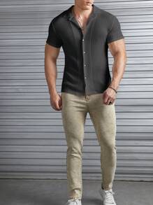 GENTILAND Men's Casual Solid Color Short Sleeve Shirt, Summer ,Men's White Button Down Textured Beach Shirt ,Summer Breathable Linen Look Top ,Relaxed Fit Camp Collar Vacation Blouse ,Casual Solid Color Crinkled Fabric Tee ,Bohemian Style Menswear For Wedding ,Lightweight Non-Iron Travel Shirt ,Vertical Pleated Short Sleeve Shirt ,Men's Textured Short Sleeve Shirt ,Camp Collar Crinkle Button Down Top ,Summer Beach Resort Casual Blouse ,Men's White Textured Camp Collar Shirt - The Ultimate Vacation Essential ,Men White Shirts - Grey - View 4