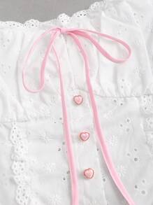 Sweetra Women's New Fashion Sexy Lace Trim Sweet Flattering Dual-Wear Blouse Top - White - View 5