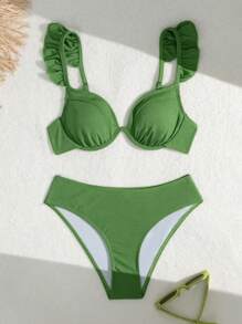 SHEIN Swim Women's Beach Summer Swimsuit Sets - Green - View 4