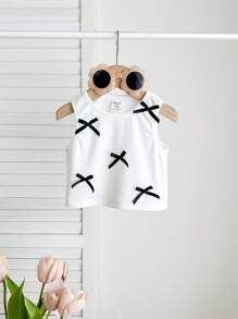 SHEIN Camisola blanca de punto con lazo y espalda descubierta, versátil y casual para niña pequeña en verano - Blanco - Ver 5