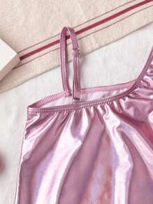 SHEIN 年轻女孩可爱海星刺绣珍珠装饰荷叶边连体泳衣，带网眼沙滩裙，不对称领口装饰 - 彩色 - 查看 4