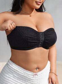 SHEIN Áo ngực không dây ren lãng mạn cỡ lớn cho nữ có nút cài phía trước - màu đen - Xem 5