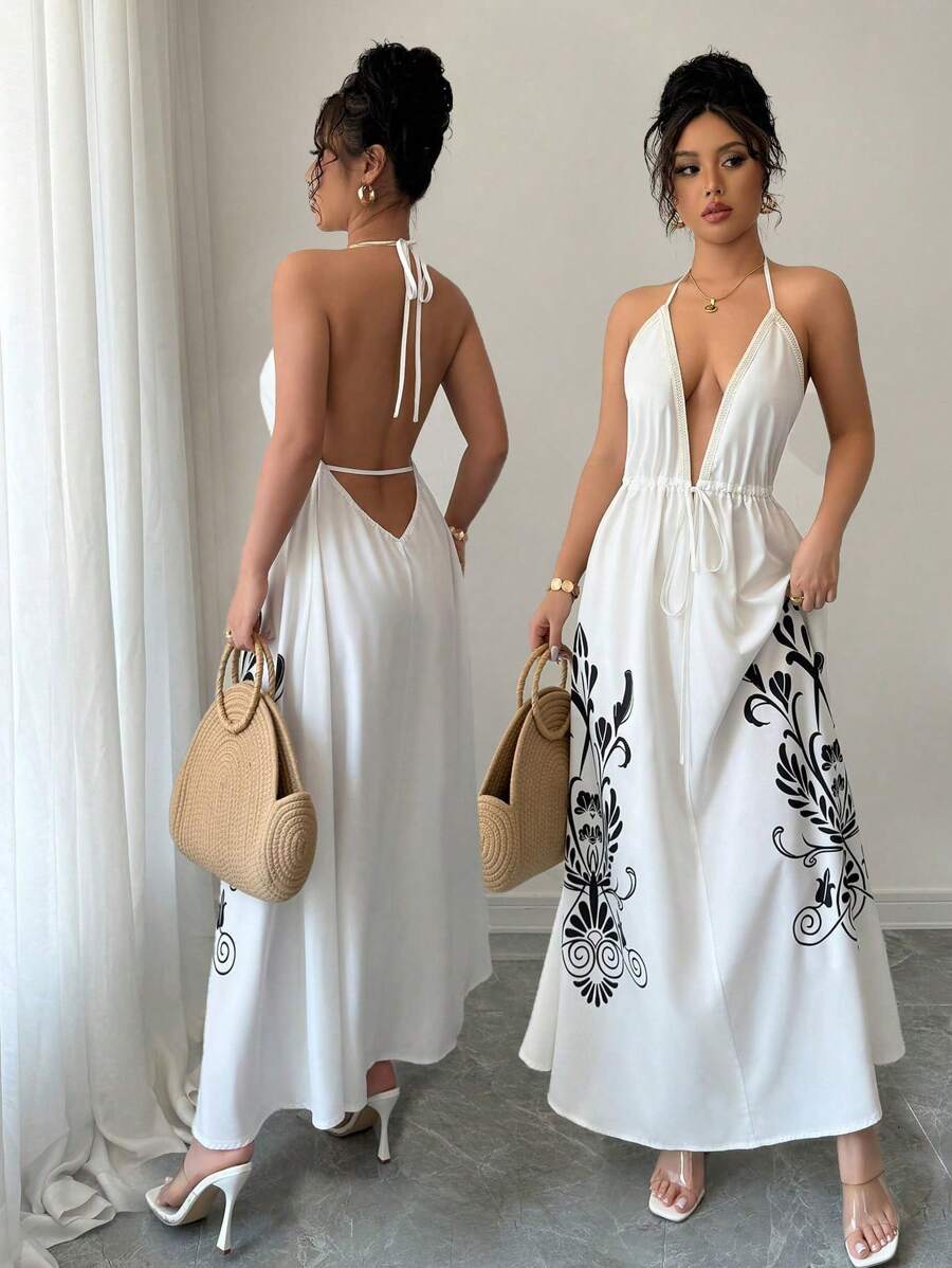 SHEIN Unity Spaghetti Strap Long Dress, Minimalist And Fashionable, Suitable For Summer - White - View 1