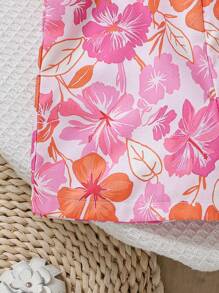 2pcs/Set Baby Girls Infant/Toddler 0-3 Years Casual Daily Holiday Tropical Floral Halter Waist Romper Two Pieces Set - Multicolor - View 7