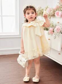 Plus Size Apricot Sheer Bowknot Summer Dress - Apricot - View 3