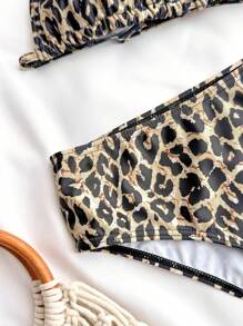 SHEIN Teen Girl Leopard Print Spaghetti Strap Tankini Swimwear Top & Bottom Set, Summer Vacation