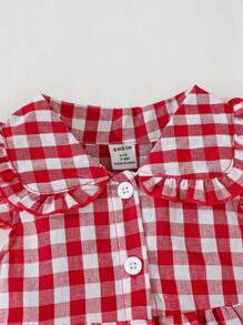 SHEIN Vintaside Kids 女婴休闲格纹盖袖百搭连衣裙，适合户外或日常居家穿着