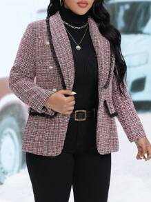 Elenzga Áo khoác blazer dài tay đơn giản hàng ngày cỡ lớn dành cho nữ, mùa đông - Màu Đỏ Sâu - Xem 7