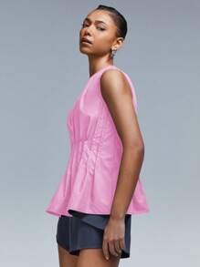 Athîral 女式百褶腰圆领无袖上衣 - 粉色 - 查看 5