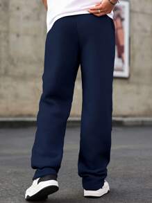 Manfinity Homme Men's Eagle Print Drawstring Waist Loose Casual Sweatpants,  Sweatpants For Men - Navy Blue - View 2