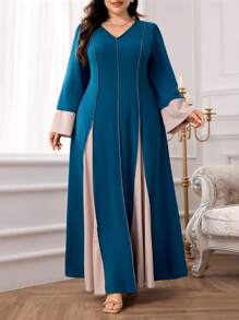 Al Najma Plus Size Women Arabic Style Minimalist Casual Dress, Suitable For Summer, Modest - Blue - View 4
