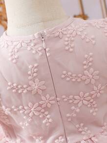 SHEIN Glamorique Kids Baby Girl Spring/Summer Light Pink Puff Sleeve Floral Lace Ruffle Princess Dress - Pink - View 6