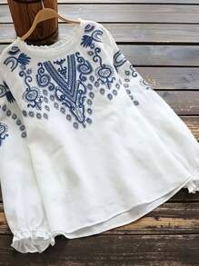 INAWLY 大码图案休闲衬衫，波西米亚风格度假上衣