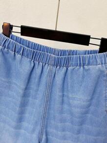 SHEIN Teen Girl's Washed Casual Soft Lightweight Spring/Summer Elastic Waist Denim Jeans - Medium Wash - View 3