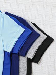 SHEIN Bộ 2 áo thun tay ngắn cổ tròn màu trơn thường ngày cho bé trai mới biết đi và quần short, gói 5 chiếc, đa năng để mặc hàng ngày, mùa hè - Nhiều màu - Xem 3