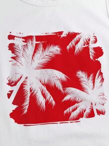Manfinity VCAY 2pcs Men's Casual Palm Tree Print Knit Sleeveless Tank Top And Drawstring Waist Straight Fit Shorts Set, Suitable For Vacation - Red - View 5
