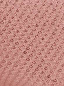 SHEIN LUNE V-Neck Solid Color Waffle Knit Casual Short Sleeve T-Shirt, Spring/Summer,Casual - Pink - View 7