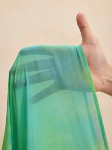 BY FELIZIA 蓝绿色渐变雪纺印花荷叶边垂坠袖和服连衣裙波西米亚风度假连衣裙女式夏季长裙 - 彩色 - 查看 6