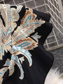 SHEIN Unity Frauen elegantes Lässig Kleid mit V-Ausschnitt, Rüschenärmeln, elastischer Taille und Blumenmuster, Farbe Schwarz, geeignet für den täglichen und Urlaubsgebrauch, Frühling/Sommer - Schwarz - Übersicht 3