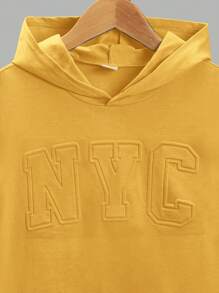 SHEIN Tween Boy Casual Comfortable Solid Color Embossed Knit T-Shirt - Yellow - View 4