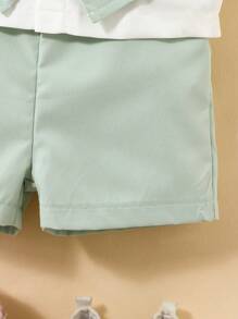 3 Stück/Set Kleinkind Jungen Gentlemen Outfit: grün-graue Weste + weißes Hemd + Shorts, geeignet für Hochzeit, Party, Blumenjunge, Lässig & Süß - Verschiedenfarbig - Übersicht 6