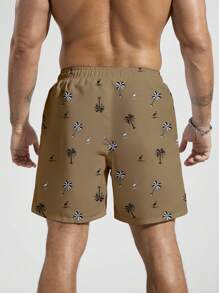 Manfinity Swimmode Men's Vacation Casual Coconut Tree Printed Beach Shorts (Print Randomly) - Coffee Brown - View 2