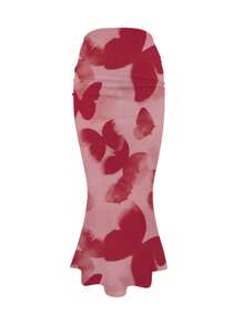 INAWLY Women's Elegant Butterfly Print Bodycon Mermaid Skirt - Multicolor - View 3