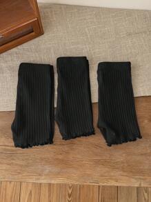 SHEIN Leap Crew 3pcs Set Young Girl Solid Color Fitted Casual Leggings - Black - View 3