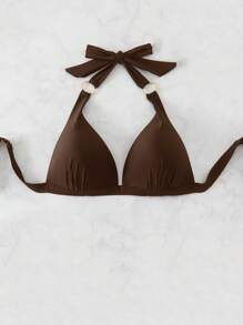 Swim DD+ 大码纯色三角杯吊带金属装饰钢圈聚拢比基尼上衣