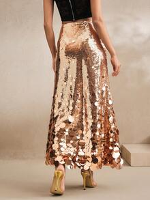 Anewsta Women's Solid Color Fancy Sequin Mermaid Hem Skirt - Champagne - View 2