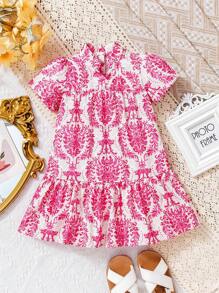 Baby Mädchen Sommerkleid mit Blumenmuster und Kurzarm