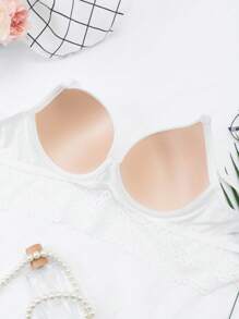 SHEIN 1pc Smooth Lace Comfortable Underwire Padded Pushup Bra - White - View 8