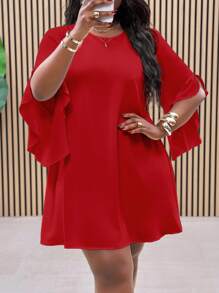 Slaydiva Đầm thường ngày dáng chữ A dài đến đầu gối, cổ tròn tay cánh dơi, size lớn, rộng rãi, màu trắng, phù hợp cho đi làm vào mùa xuân và mùa hè - Đỏ - Xem 8
