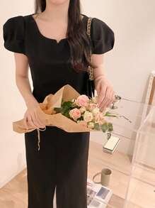 DAZY Elegant Design Color-Blocking Short Sleeve Midi Dress For Women Elegant Sundress