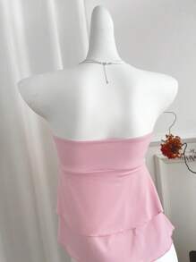 Sweetra Romantic Versatile Double Ruffle Twist Bandeau Crop Top