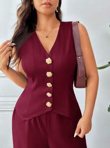 SHEIN Frenchy Chaleco informal decorado con botones metálicos de talla grande
