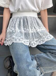 FRIFUL 女士花卉刺绣透明网眼裙，夏季 - 白色 - 查看 7