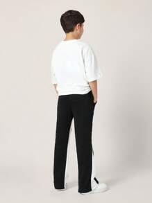 SUMWON Flare Joggers With White Side Panel Athletic Pants Retro Style Streetwear Training Performance Bottoms Winter Season Youth Sports Casual Sweatpants - Black - View 4