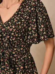 Poéselle Women's V-Neck Floral Print Summer Casual Short Sleeve Shirt