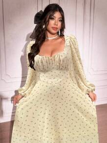 Celure Vestito casual con maniche lunghe e scollo a diamante, taglia comoda, adatto per San Valentino